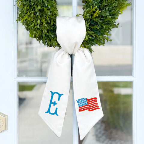 Wreath Sash | American Flag with Monogram