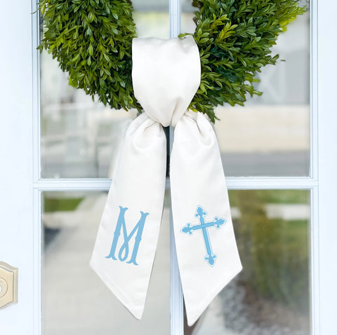Wreath Sash | Cross with Monogram
