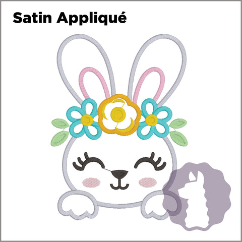 Bunny Girl with Flowers Appliqué