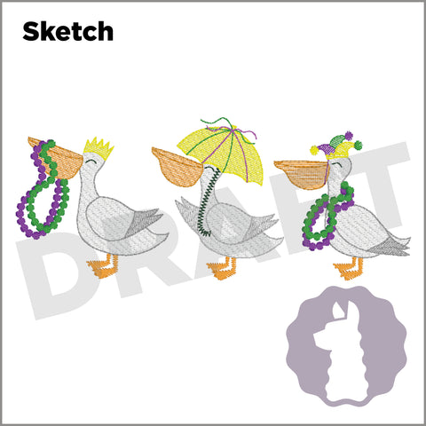 Mardi Gras Pelicans Sketch