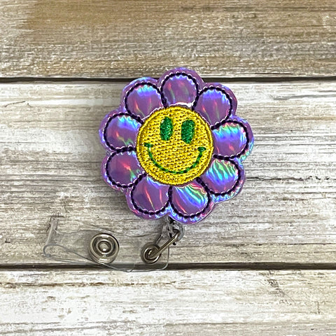 Mardi Gras Smiley Flower Badge Reel