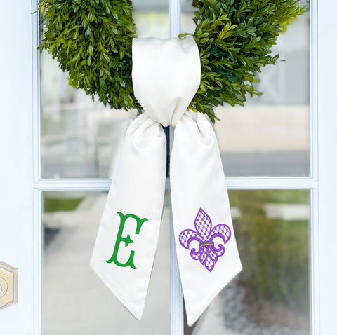 Wreath Sash | Mardi Gras Fleur De Lis with Monogram