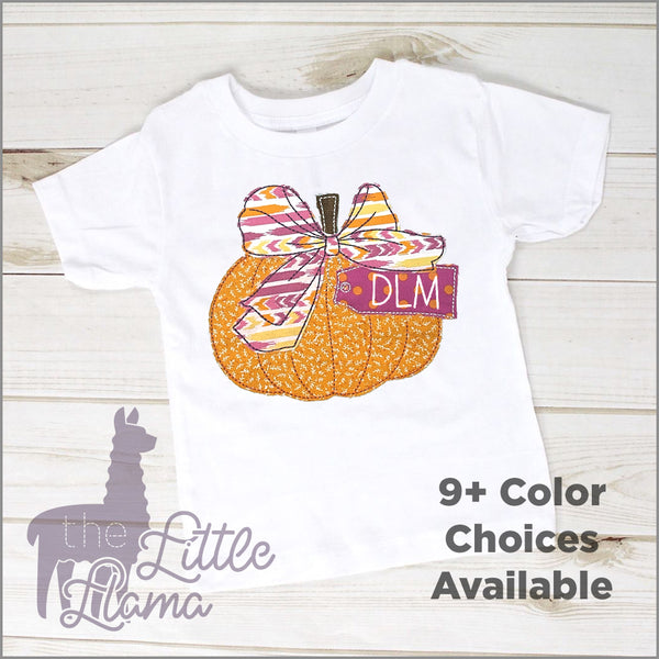 Pumpkin & Bow with Tag Appliqué Monogram  | GIRL