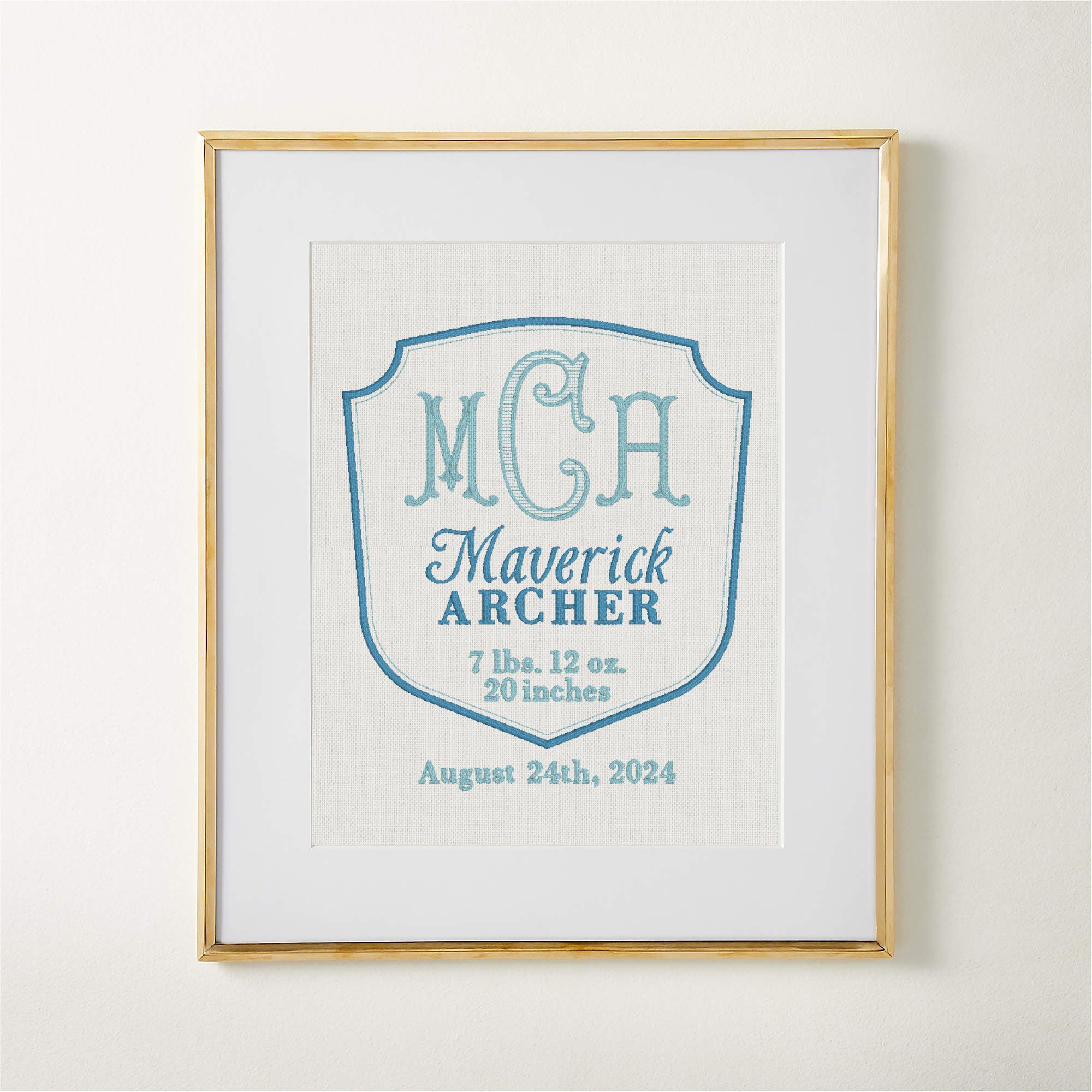 8x10 Baby Stats Embroidered Print