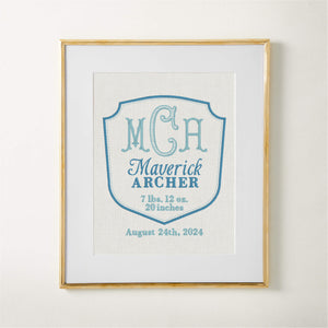 8x10 Baby Stats Embroidered Print