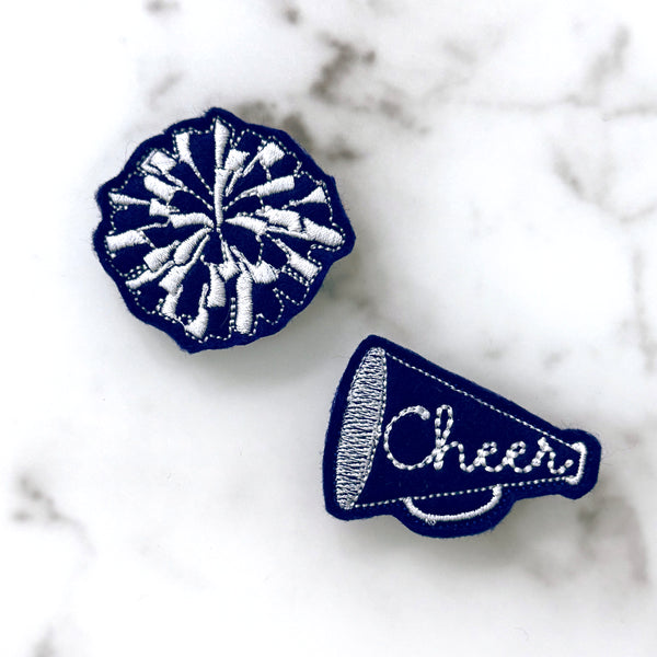 Cheer Megaphone & Pom Pom Feltie Clip Set | Choose Your Team Colors