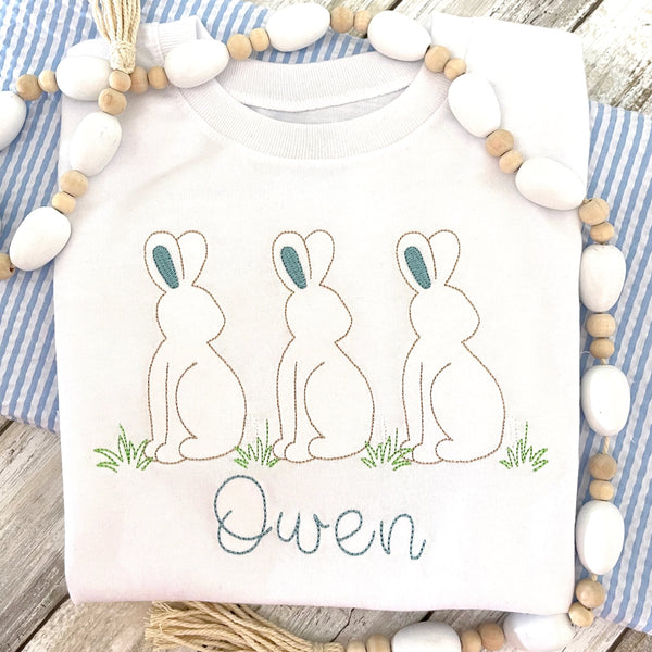 Bunny Trio in Grass Outline