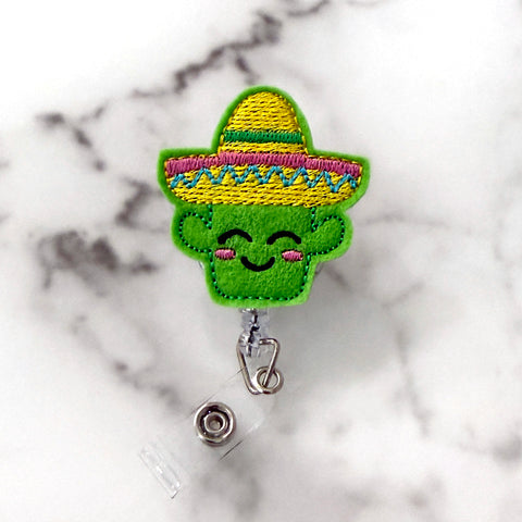 Cactus Wearing a Sombrero Hat Badge Reel