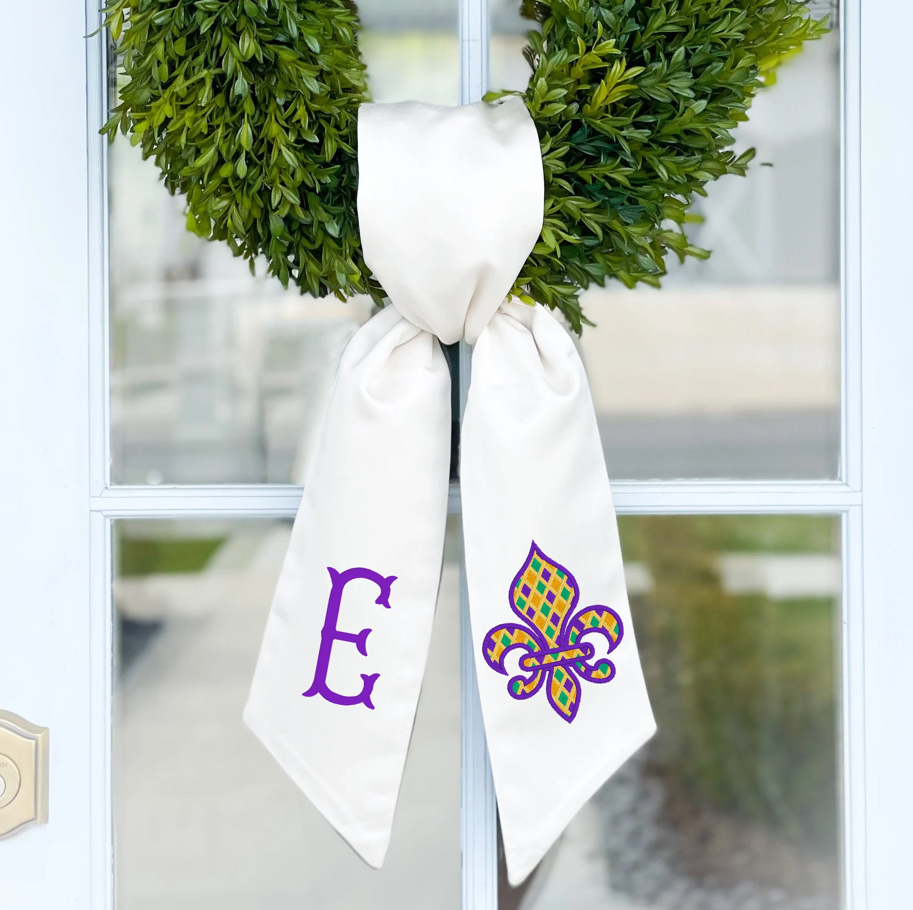 Wreath Sash | Mardi Gras Checkered Fleur De Lis