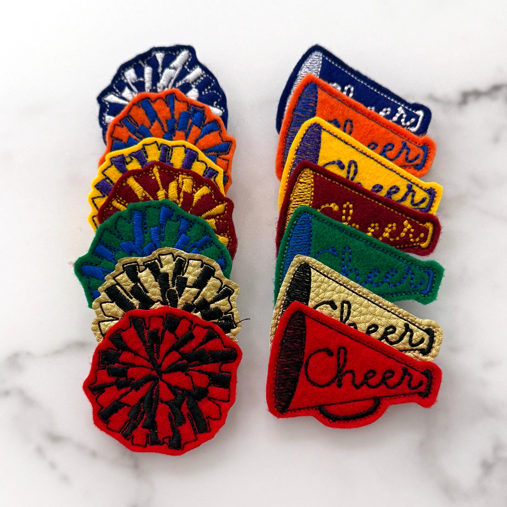 Cheer Megaphone & Pom Pom Feltie Clip Set | Choose Your Team Colors