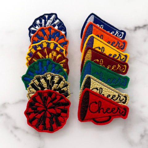 Cheer Megaphone & Pom Pom Feltie Clip Set | Choose Your Team Colors