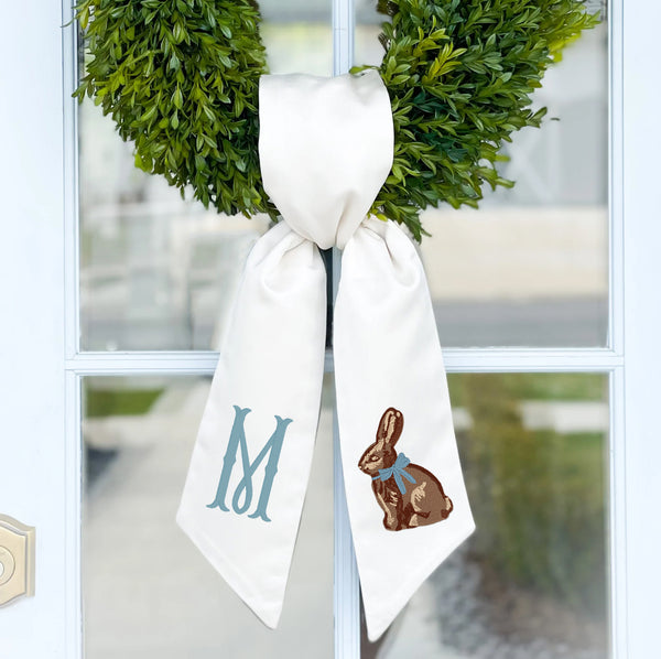 Wreath Sash | Chocolate Bunny with Monogram