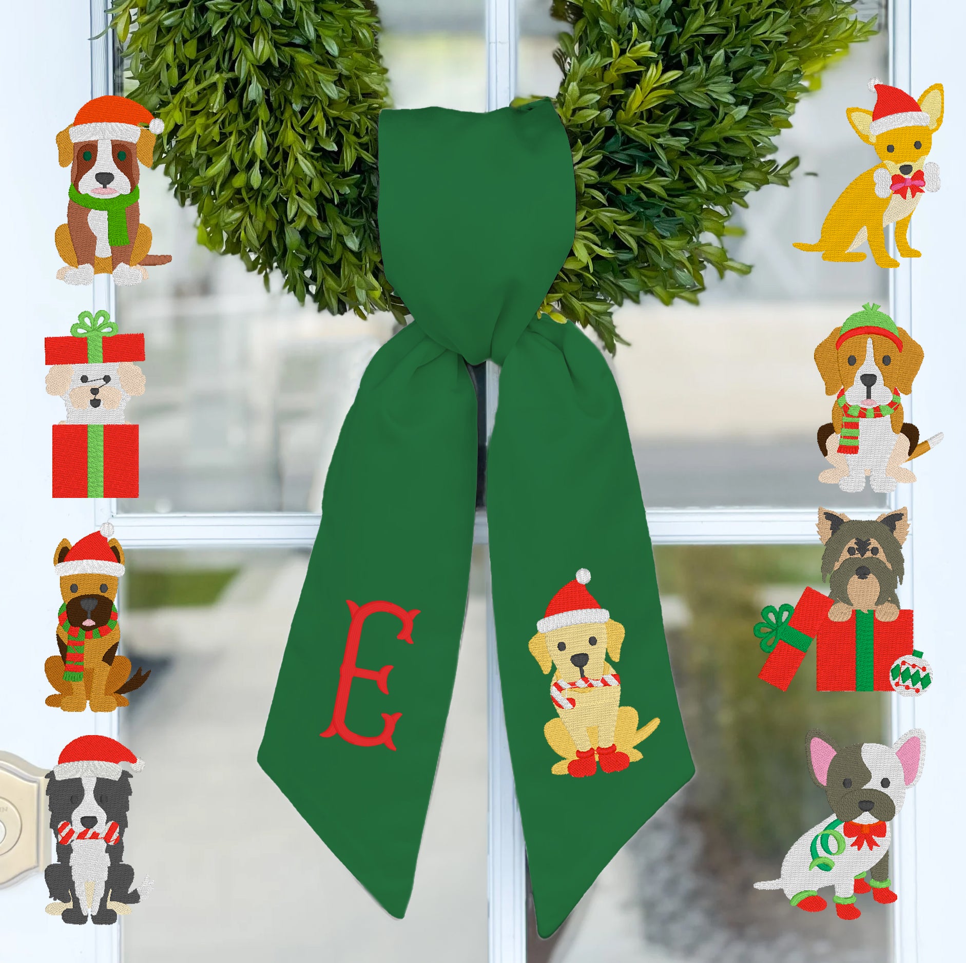 Wreath Sash | Christmas Pups (Multiple Breeds)