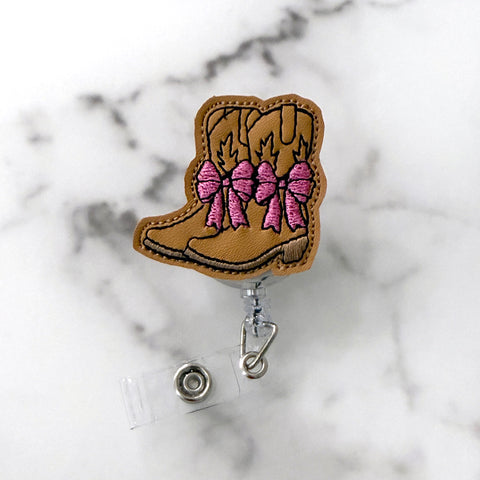 Cowboy Boots with Bows Badge Reel