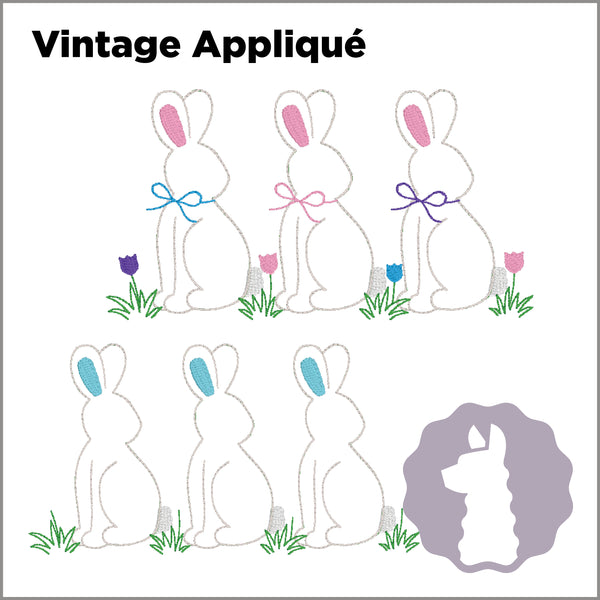 Bunny Trio in Grass Appliqué