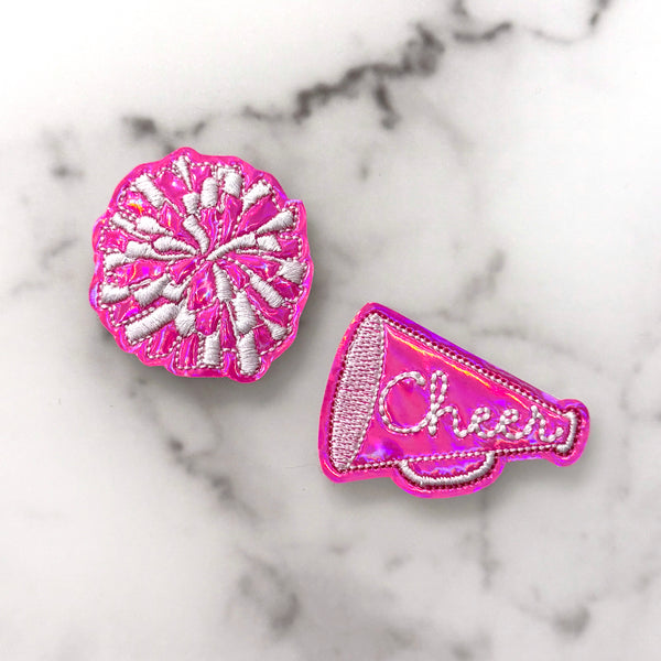 Cheer Megaphone & Pom Pom Feltie Clip Set | Choose Your Team Colors
