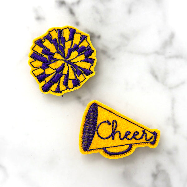 Cheer Megaphone & Pom Pom Feltie Clip Set | Choose Your Team Colors