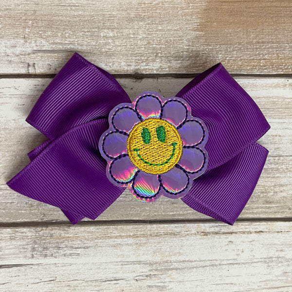 Mardi Gras Smiley Face Flower Feltie Clip