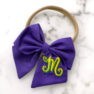 Double Monogram Embroidered Bow | MARDI GRAS