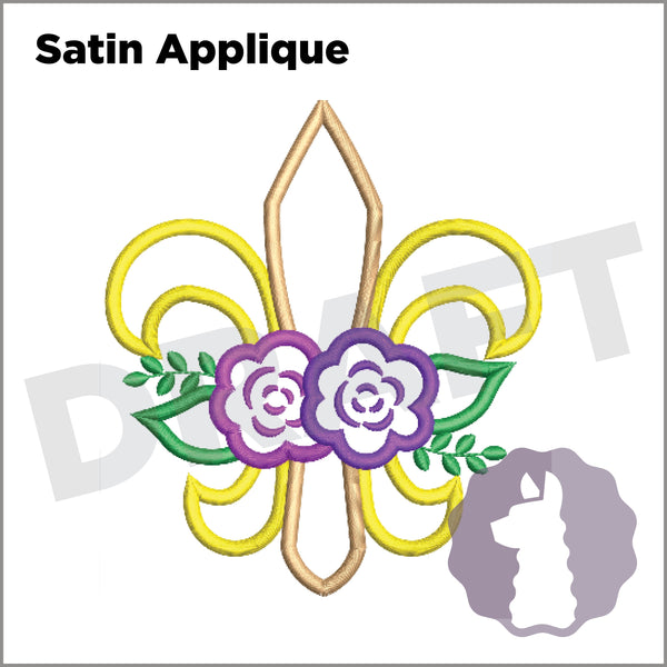 Fleur De Lis with Flowers Appliqué | MARDI GRAS