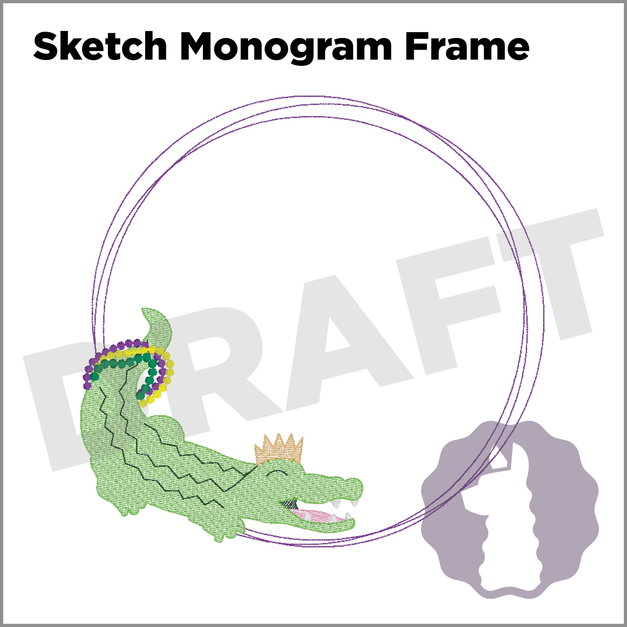 Mardi Gras Gator Monogram Frame