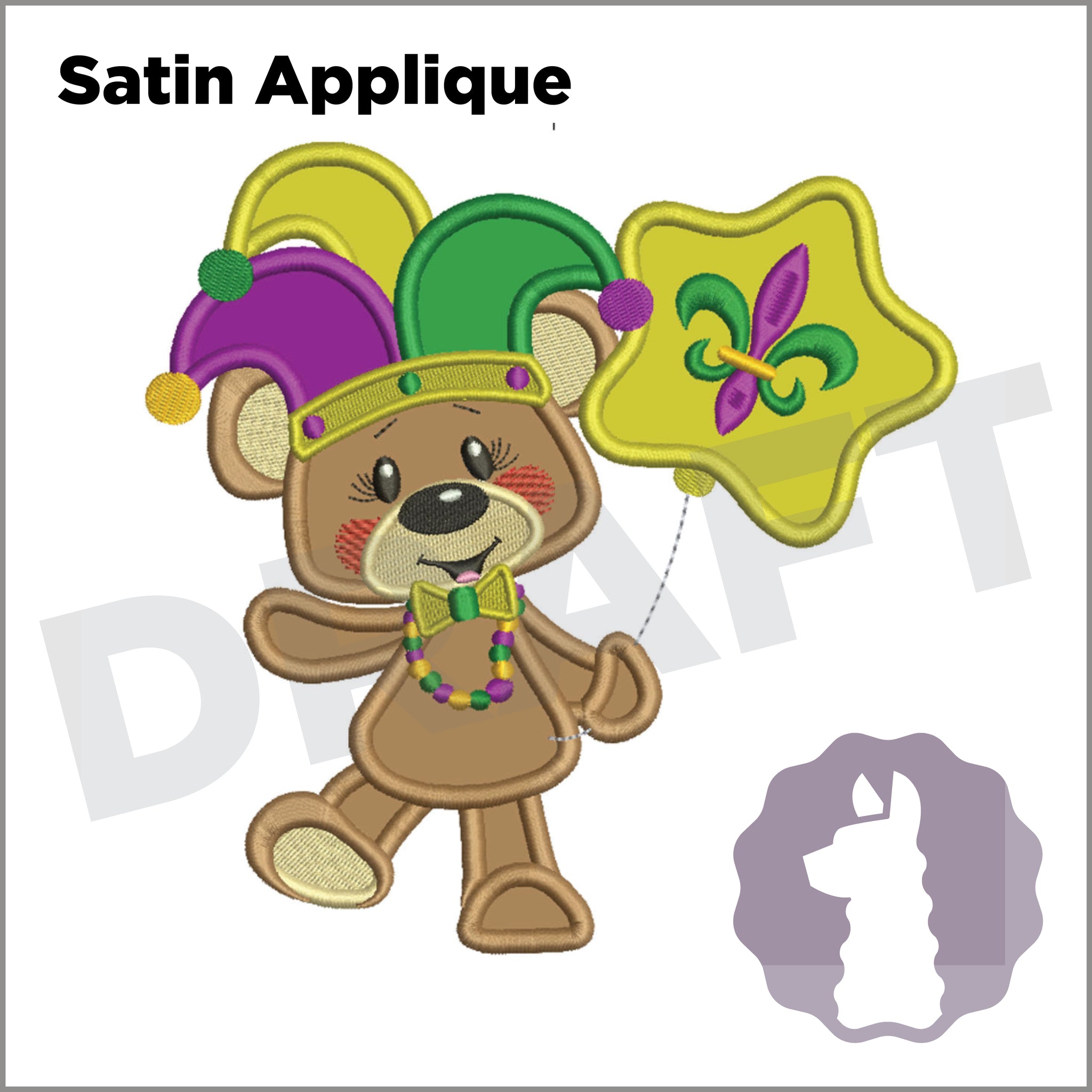 Mardi Gras Bear Applique