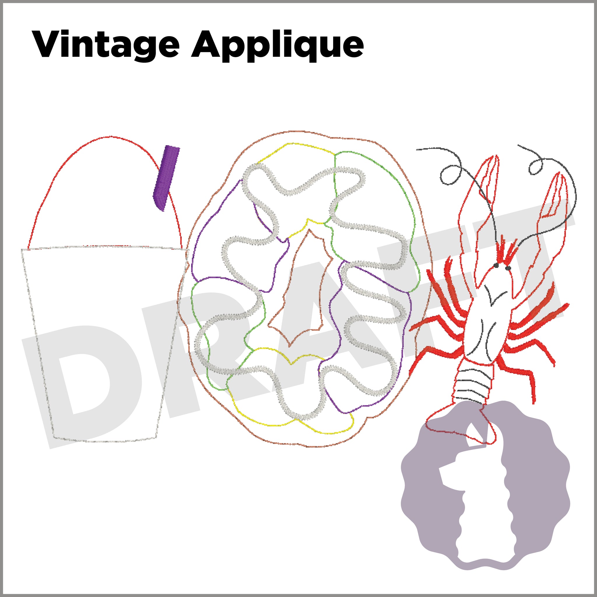 Mardi Gras Snowball/Kingcake/Crawfish Trio Applique