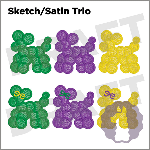 Mardi Gras Bead Dogs Trio Sketch & Satin | BOY & GIRL