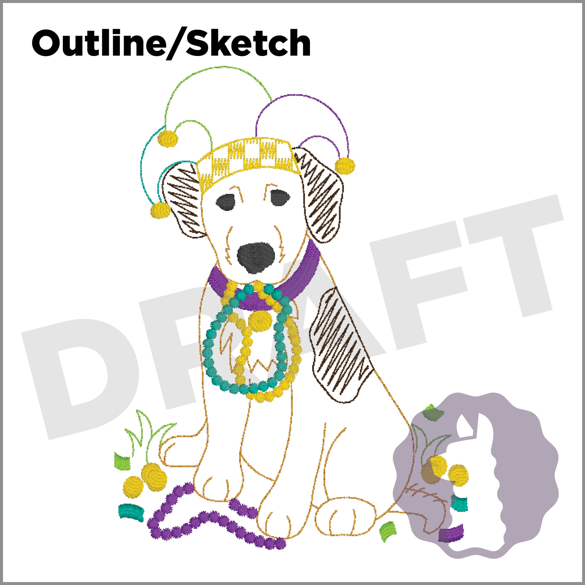 Mardi Gras Dog Outline