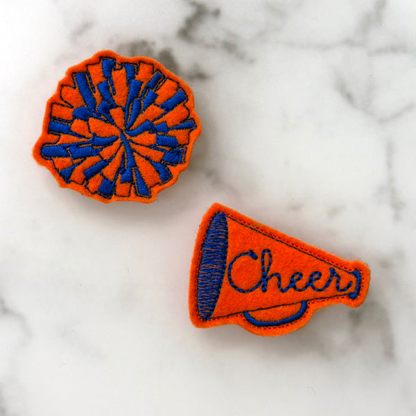 Cheer Megaphone & Pom Pom Feltie Clip Set | Choose Your Team Colors