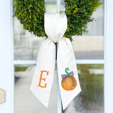 Wreath Sash | Sketch Pumpkin with Plaid Bow