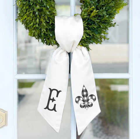 Wreath Sash | Plaid Fleur De Lis with Monogram