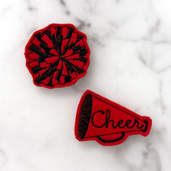 Cheer Megaphone & Pom Pom Feltie Clip Set | Choose Your Team Colors