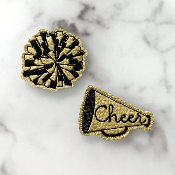 Cheer Megaphone & Pom Pom Feltie Clip Set | Choose Your Team Colors
