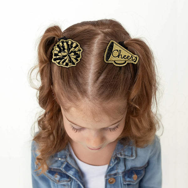 Cheer Megaphone & Pom Pom Feltie Clip Set | Choose Your Team Colors