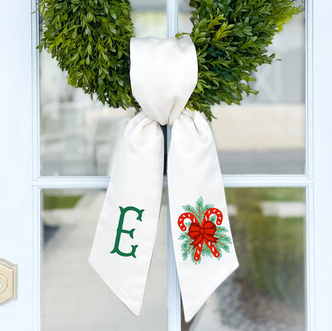 Wreath Sash | Candy Cane & Evergreens