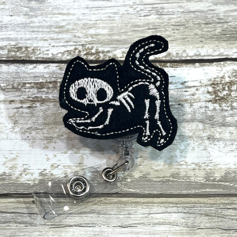 Skeleton Cat Badge Reel