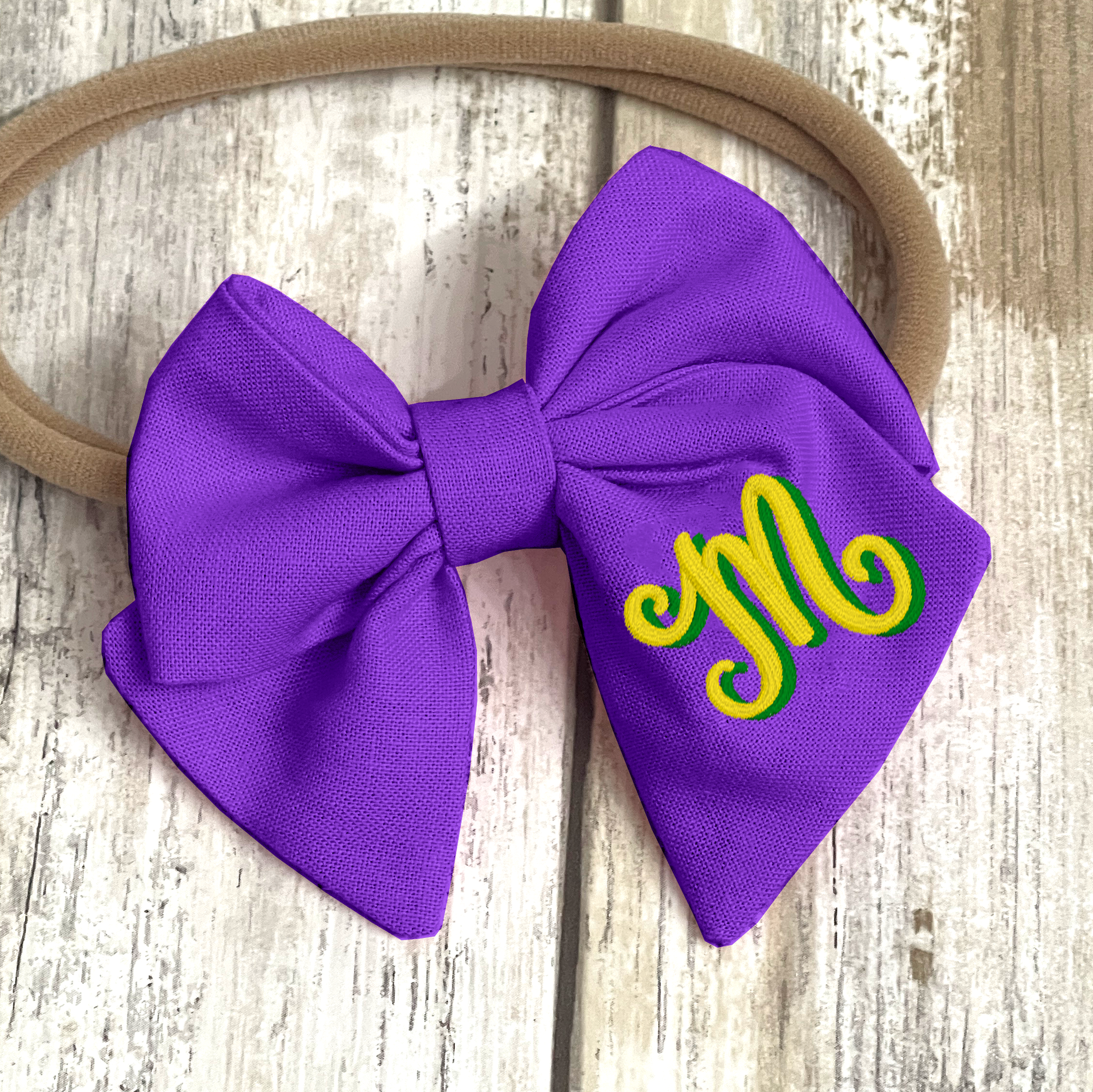 Double Monogram Embroidered Bow | MARDI GRAS