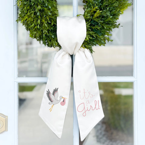 Wreath Sash | Stork with "It's a GIRL!"