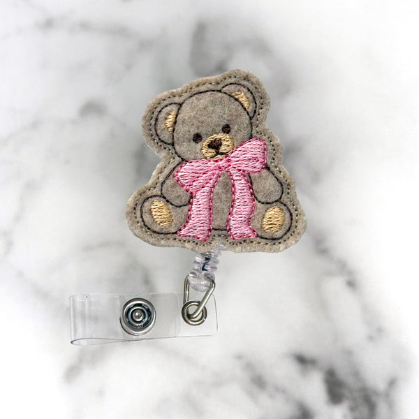 Teddy Bear with Bow Badge Reel