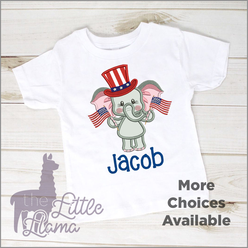 4th of July Elephant with Flags Appliqué