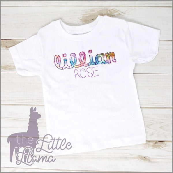 Ombre Rainbow Script Name Appliqué with Middle Name